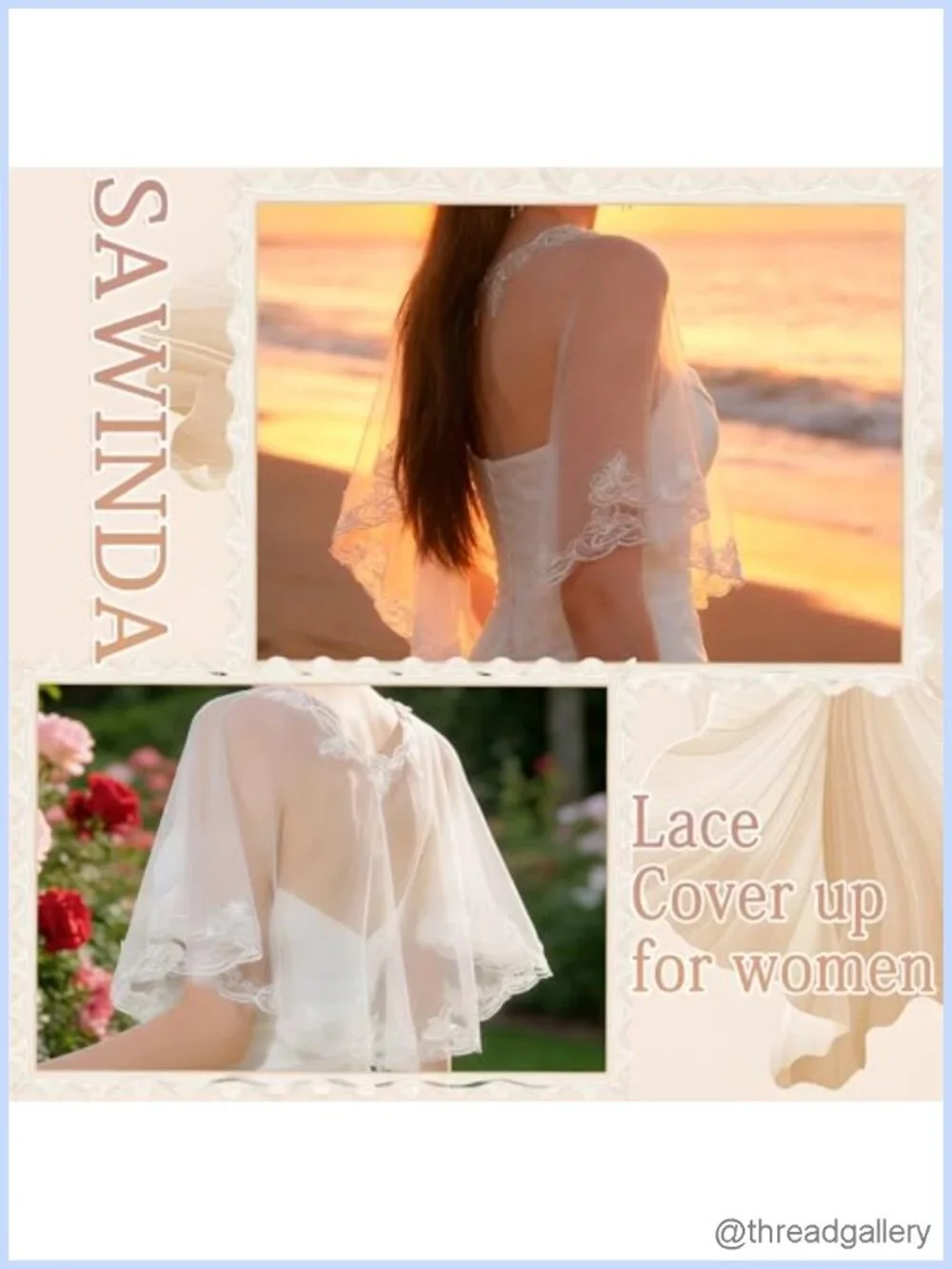 Lace Shawl Wrap Shrug Wedding White Flower Sequin Cape